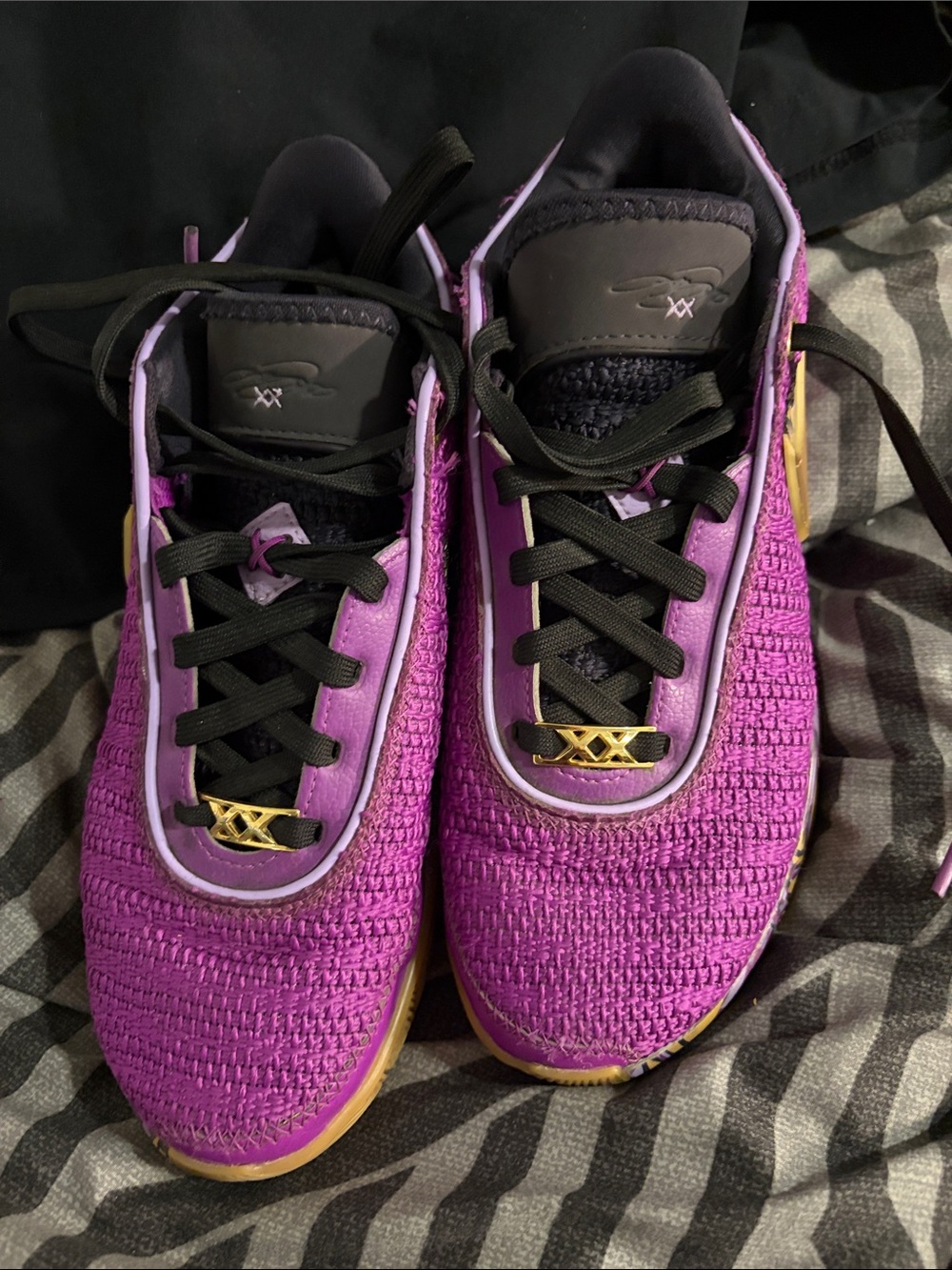 Nike Purple and Gold Knit Basketball Shoes LeBron